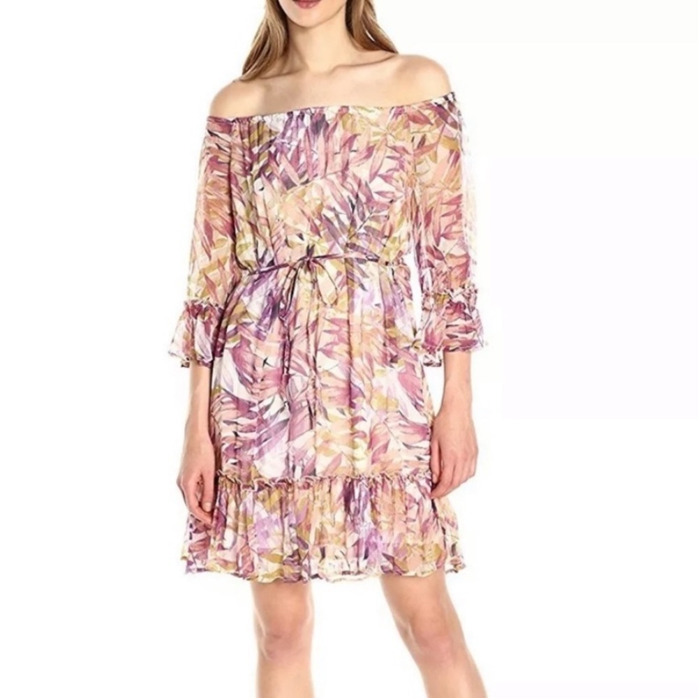 Lucky Brand palm printed ruffle dress l